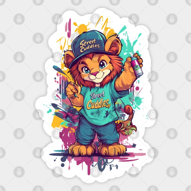 Street Cuddles Graffiti Lion - Cute Little Lion Art with Spray Paint Style Sticker by WarFX Designs